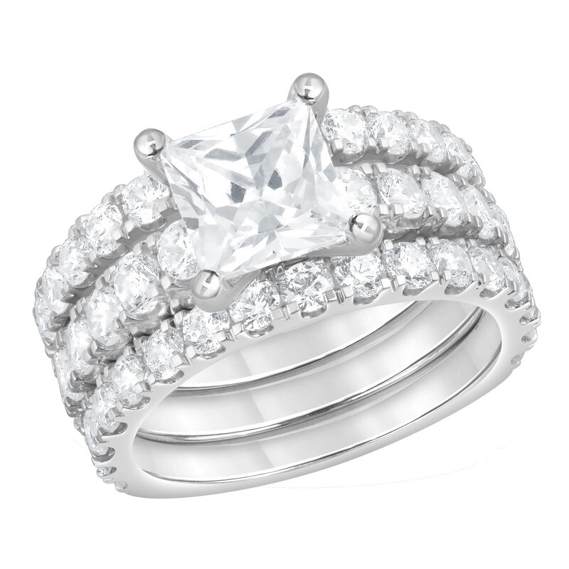 Princess Cut Lab Grown Diamond 5ctw. Three Ring Bridal Set in 14k White Gold image number null